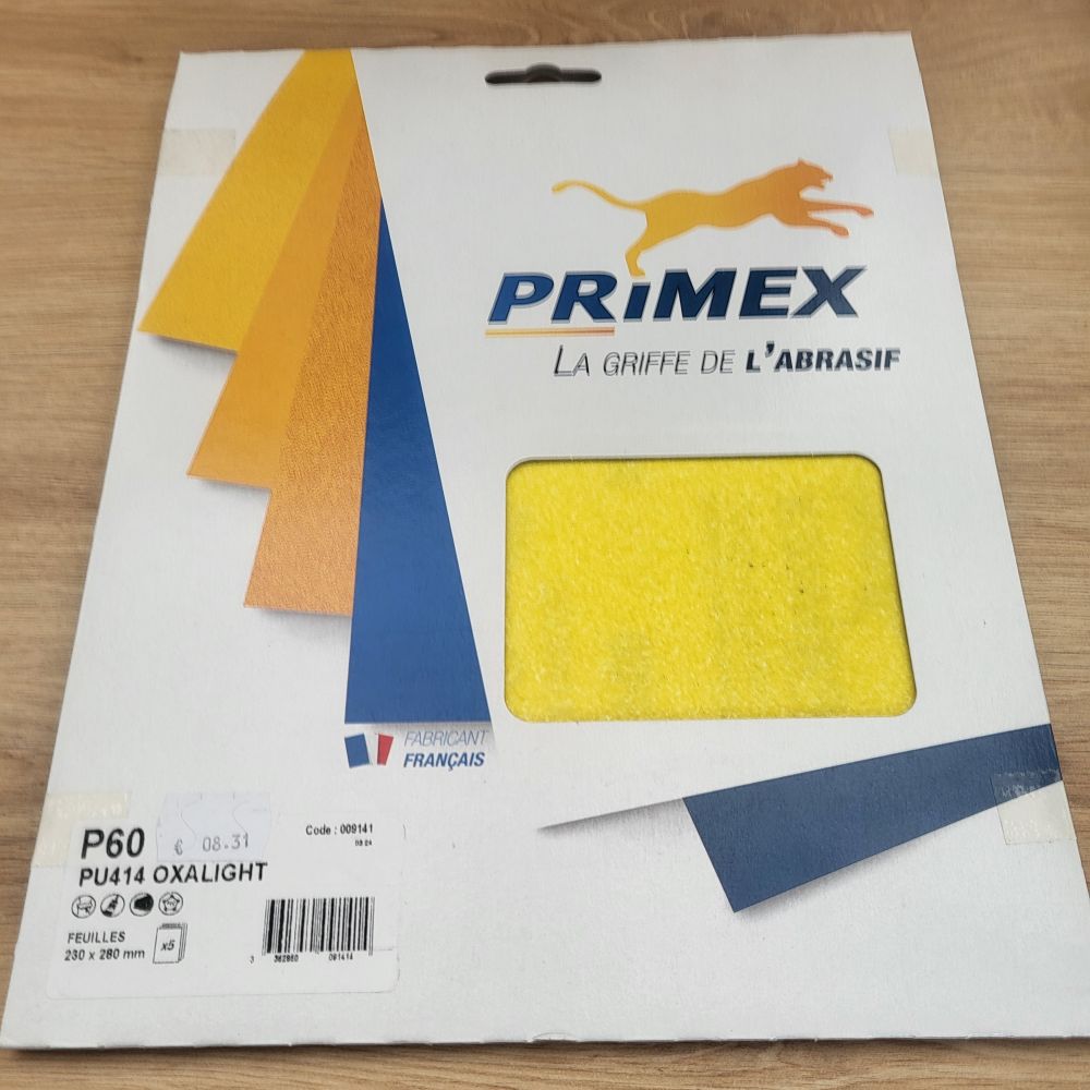 Feuille abrasif PU414 OXALIGHT 230 X 280 mm P60 lot de 5 | PMP Décor
