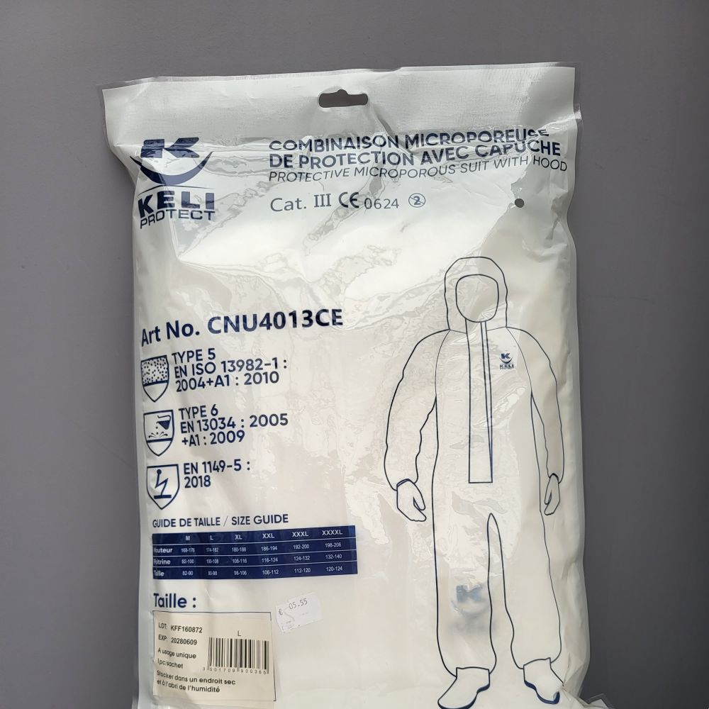 Combinaison microporeuse de protection avec capuche taille L - K-PROTE