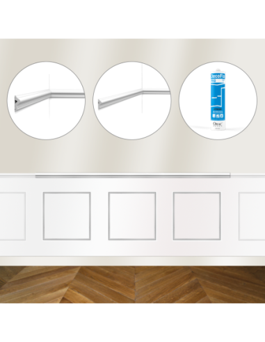 Kit DIY Encadrement - Cimaise PX175 200cm + 3 cadres PX201 + colle - Soubassement Orac