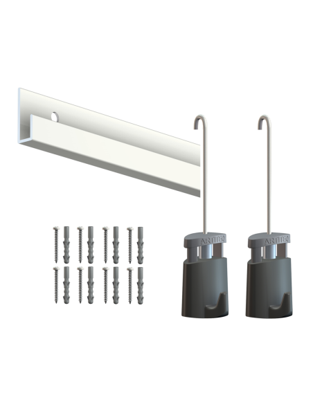 Cimaise Box PREMIUM Classic Rail Blanc Mat + Tige 2mm - 200 cm - Kit tout en un