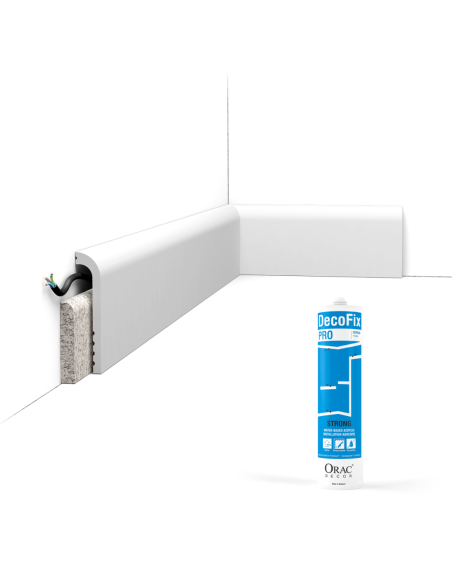 Pack 10 mètres Plinthe de rénovation SX185 avec colle - Orac x Cimaises-et-plus - 12x2,5x200cm (h x p x L) - surplinthe décor...
