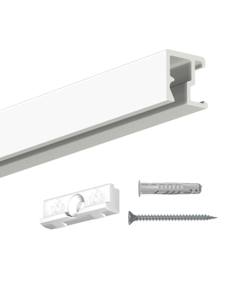 Cimaise Contour Rail Blanc 200cm à visser + clips de fixation + vis & chevilles - Cimaise Tableau Artiteq