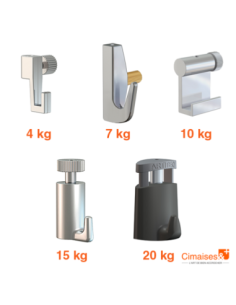 Pack de 5 crochets échantillon à vis et autobloquant 2 mm - Accrochage Cimaise Artiteq