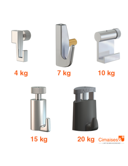 Pack de 5 crochets échantillon à vis et autobloquant 2 mm - Accrochage Cimaise Artiteq