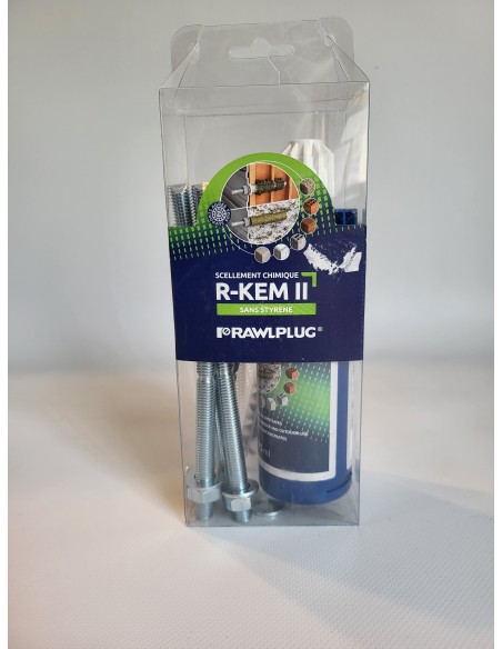 Scellement chimique R-KEM-II 175 ml + 4 Tamis 16x85 + 4 tiges M10x170 
